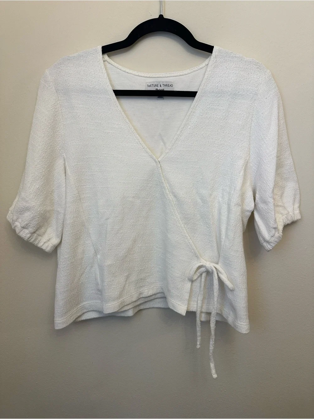 Texture & Thread by Madewell White Wrap Top Large 100% Cotton Short Sleeve Cinch